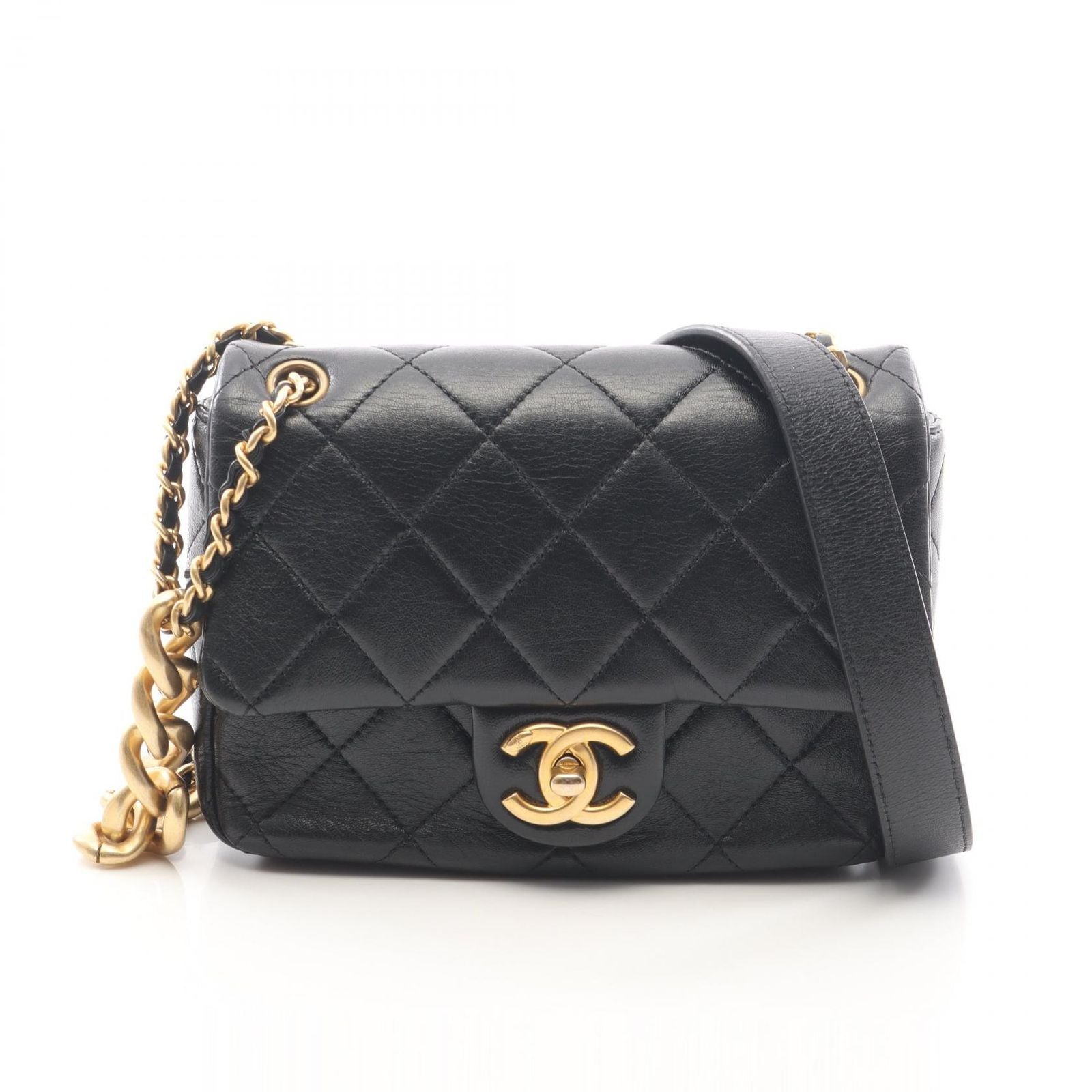 Chanel Shoulder Bag Mini Quilted Black Lambskin Chain