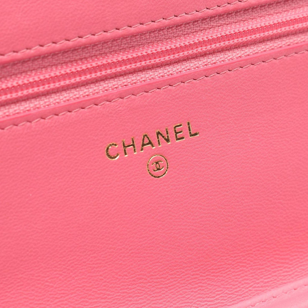Chanel Shoulder Bag Quilted Double Piece Pink Lambskin Chain Wallet — view 4