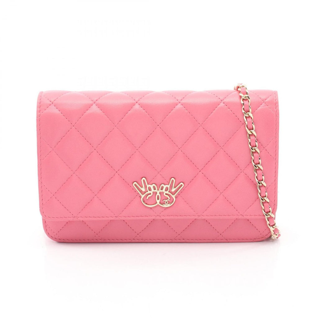 Chanel Shoulder Bag Quilted Double Piece Pink Lambskin Chain Wallet