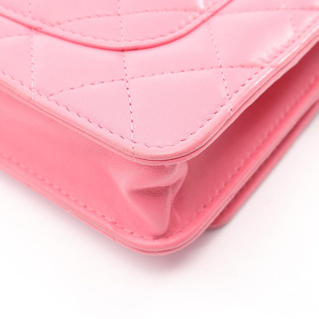 Chanel Shoulder Bag Quilted Double Piece Pink Lambskin Chain Wallet — view 7
