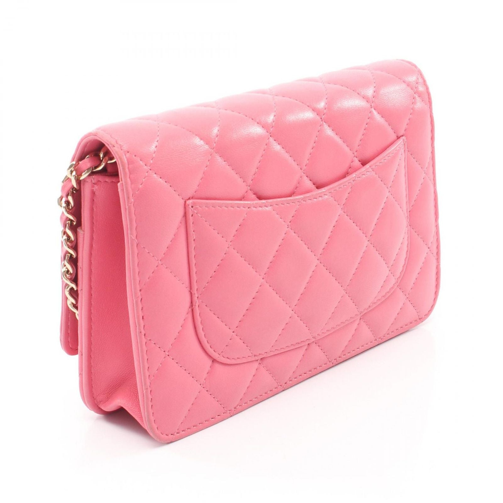 Chanel Shoulder Bag Quilted Double Piece Pink Lambskin Chain Wallet — view 2