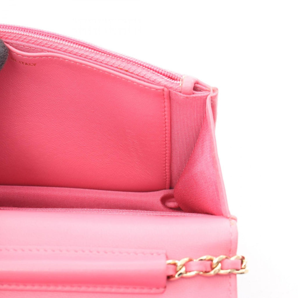 Chanel Shoulder Bag Quilted Double Piece Pink Lambskin Chain Wallet — view 8