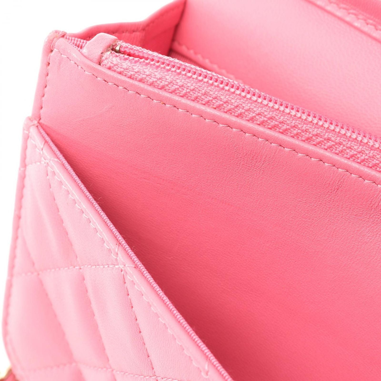 Chanel Shoulder Bag Quilted Double Piece Pink Lambskin Chain Wallet — view 9