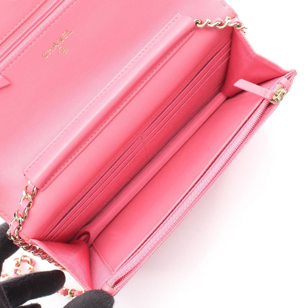 Chanel Shoulder Bag Quilted Double Piece Pink Lambskin Chain Wallet — view 3