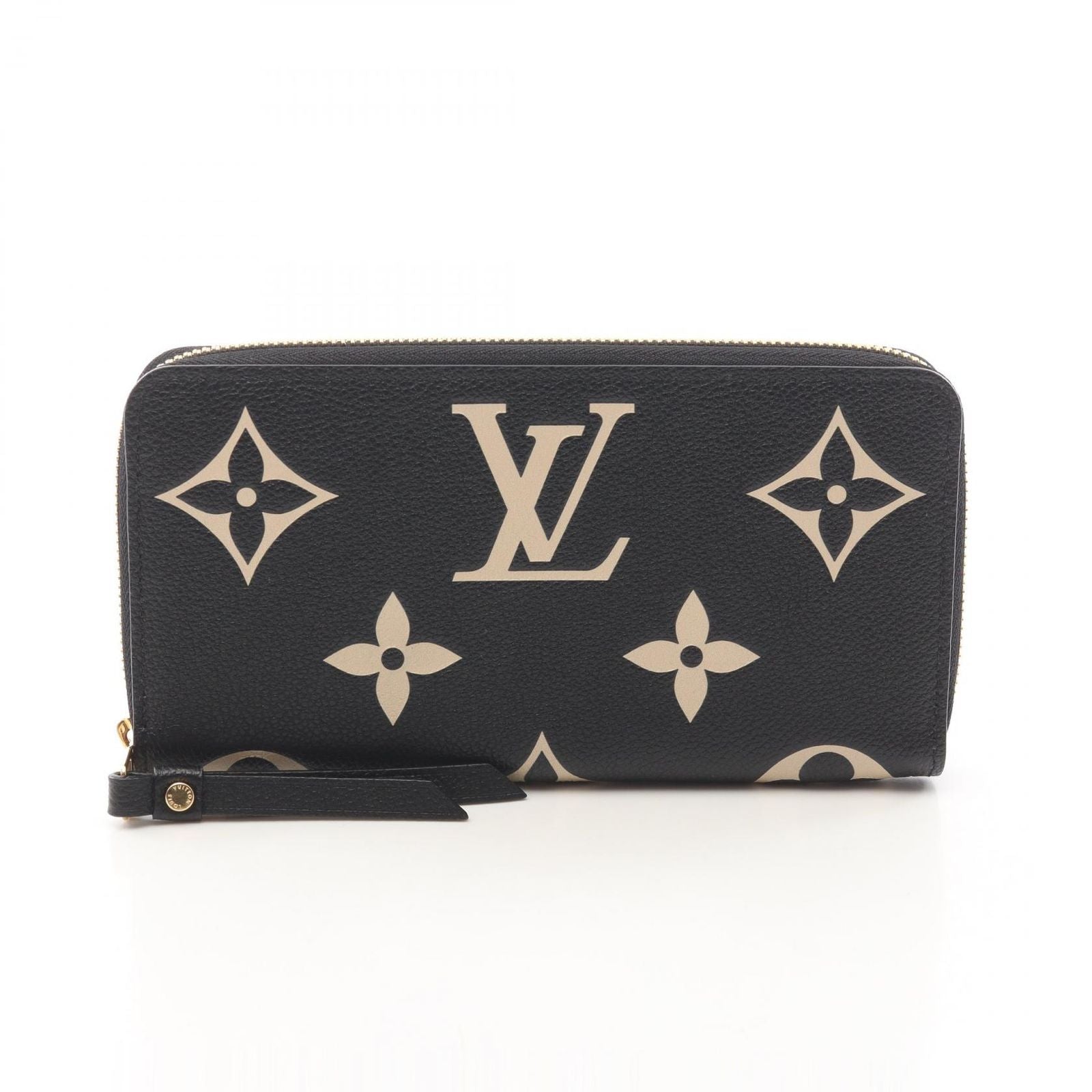 Louis Vuitton Round Wallet Zippy Bicolor Monogram Empreinte Black Beige Leather