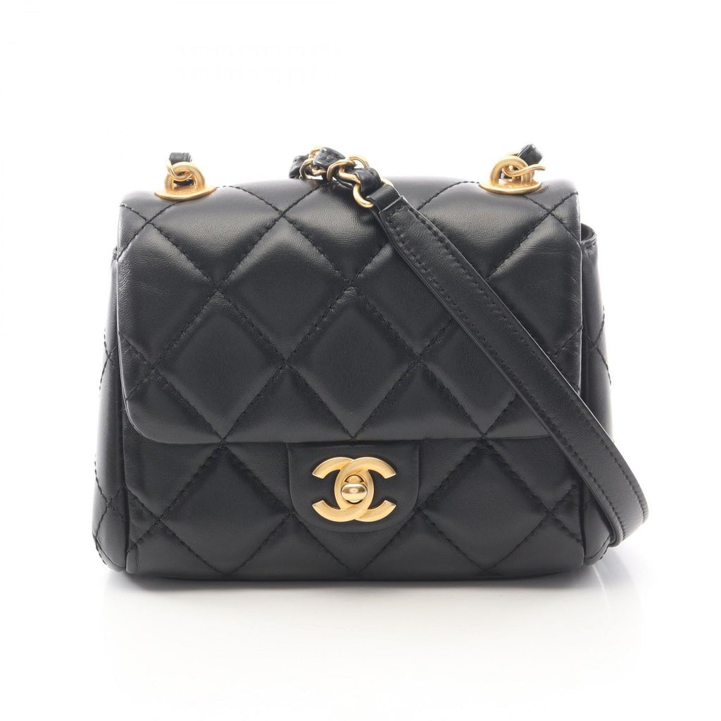 Chanel Shoulder Bag Quilted Small Flap Black Lambskin Chain