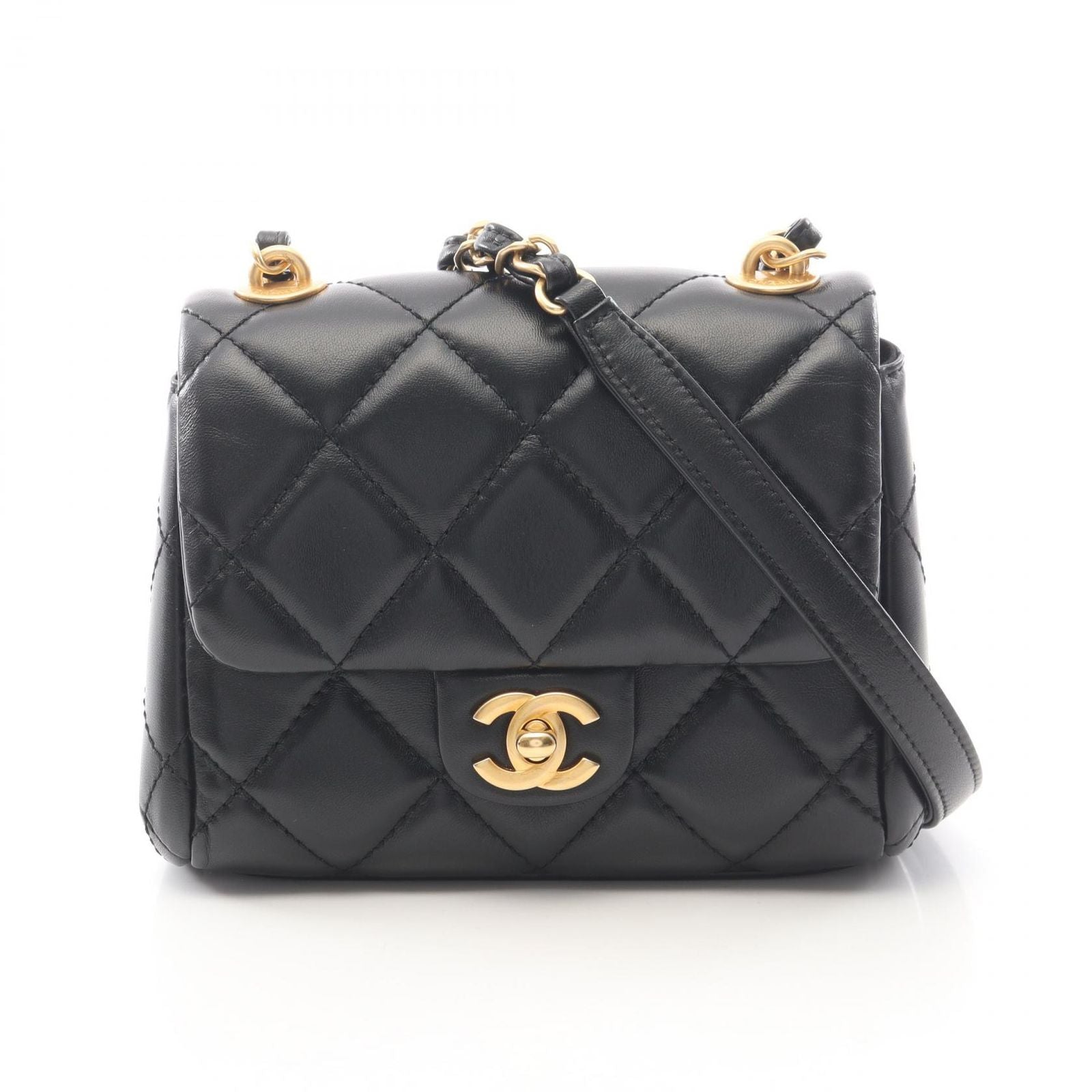 Chanel Shoulder Bag Quilted Small Flap Black Lambskin Chain