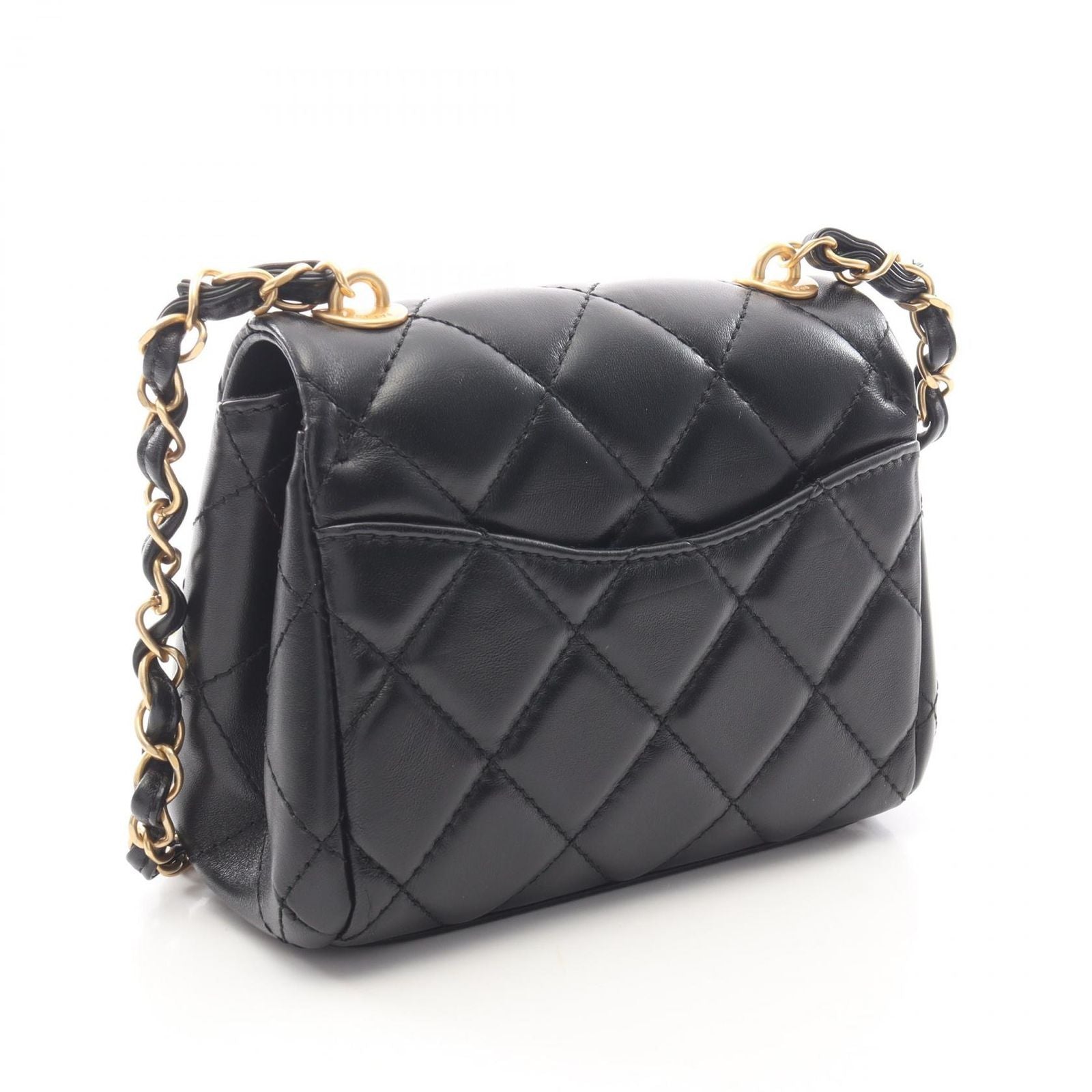 Chanel Shoulder Bag Quilted Small Flap Black Lambskin Chain — view 2