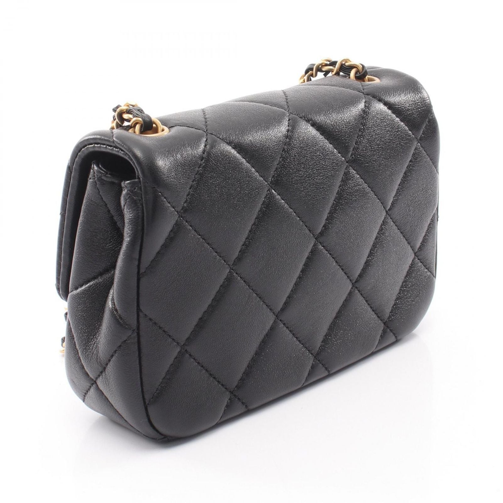 Chanel Shoulder Bag Mini Quilted Black Lambskin Chain — view 2