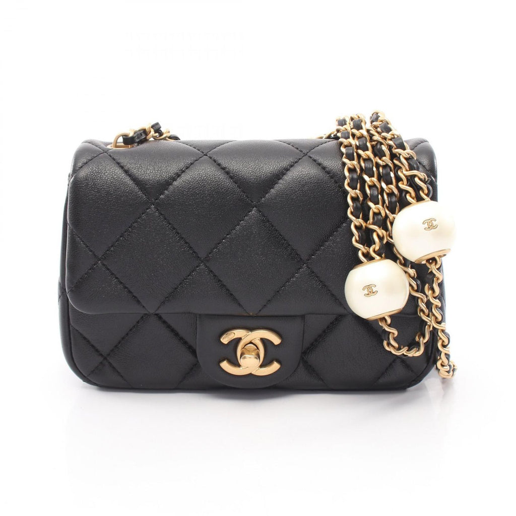 Chanel Shoulder Bag Mini Quilted Black Lambskin Chain