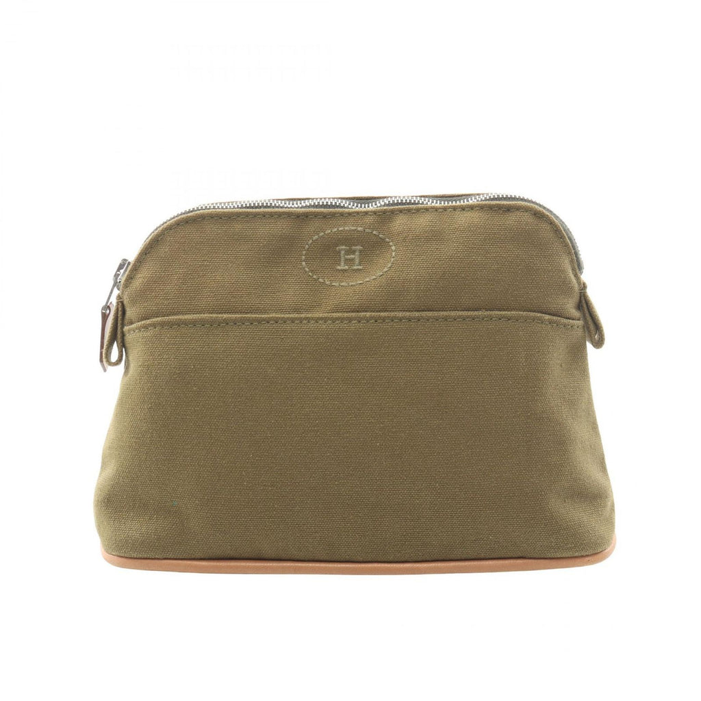 Hermes Pouch Bolide 20 Khaki Canvas Leather Mini