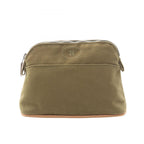 Hermes Pouch Bolide 20 Khaki Canvas Leather Mini