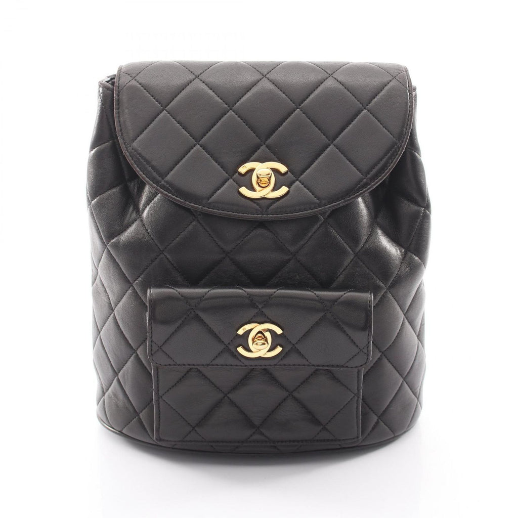 Chanel Backpack Quilted Turnlock Chain Black Lambskin Double