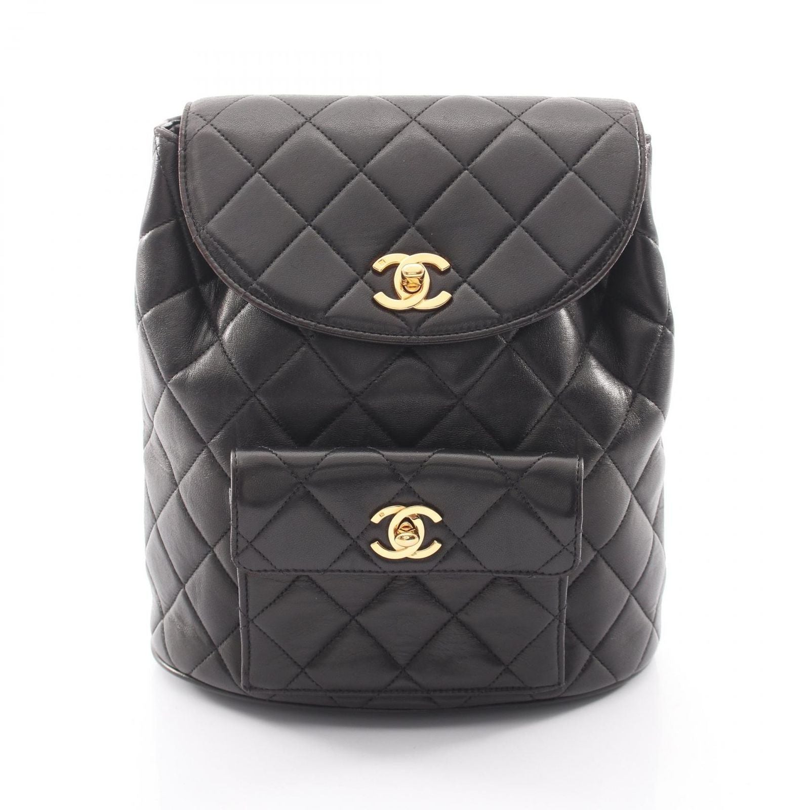 Chanel Backpack Quilted Turnlock Chain Black Lambskin Double