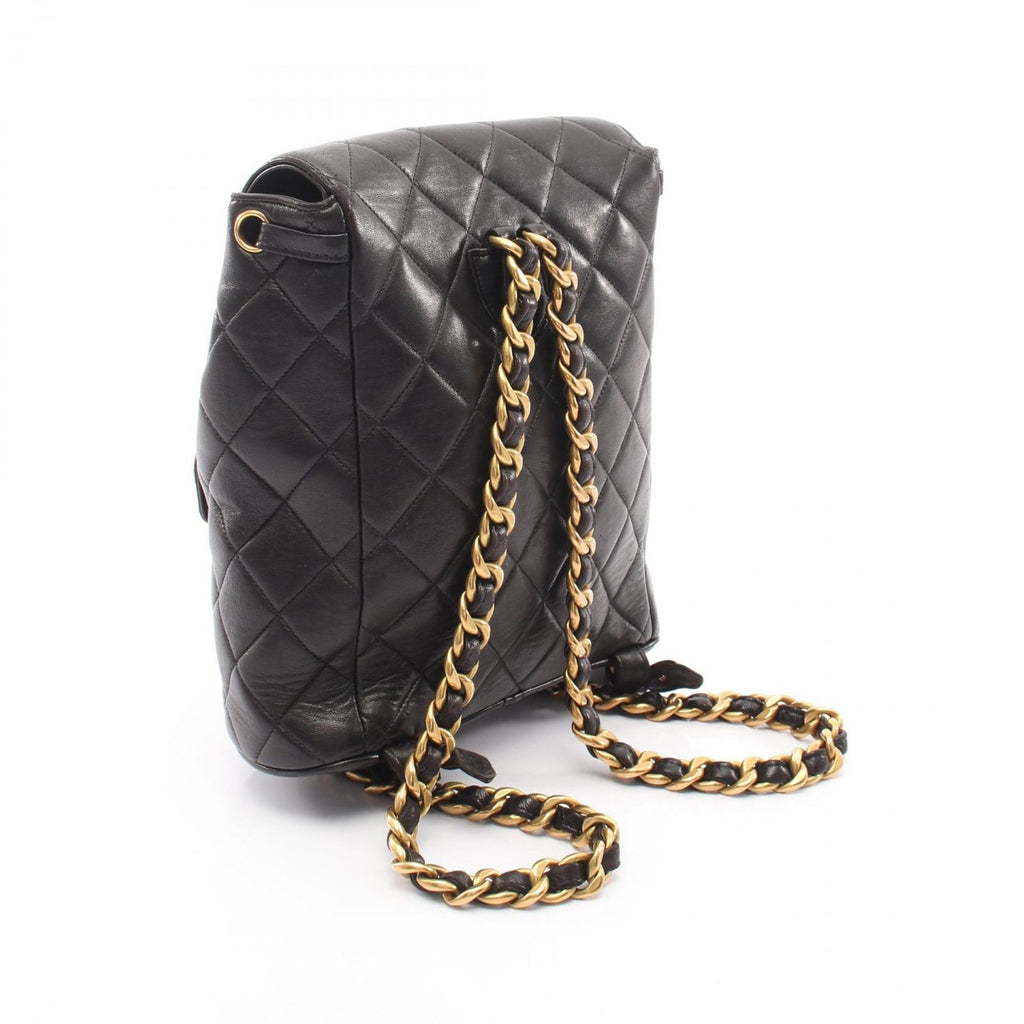 Chanel Backpack Quilted Turnlock Chain Black Lambskin Double — view 2