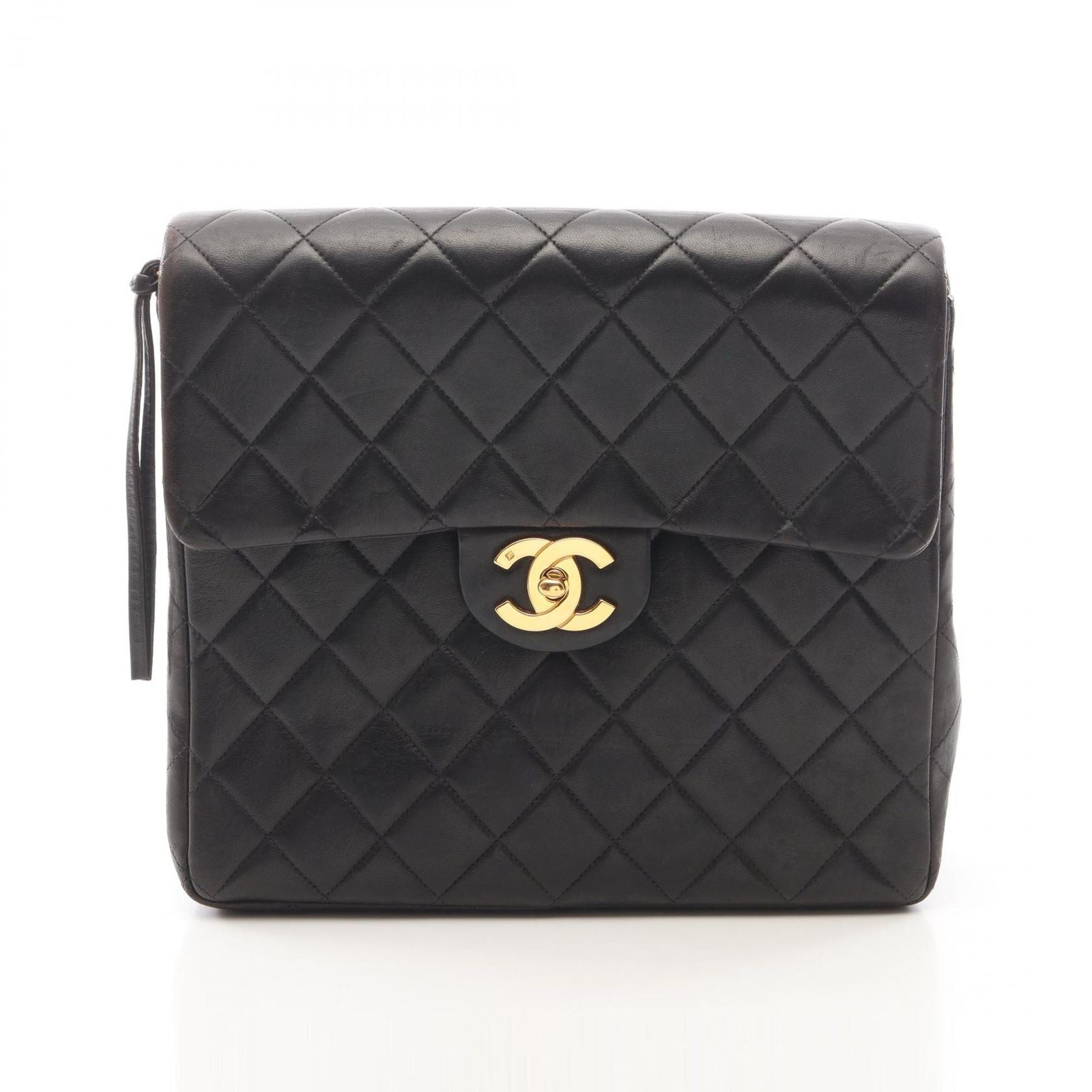 Chanel Backpack Quilted Square Chain Black Lambskin