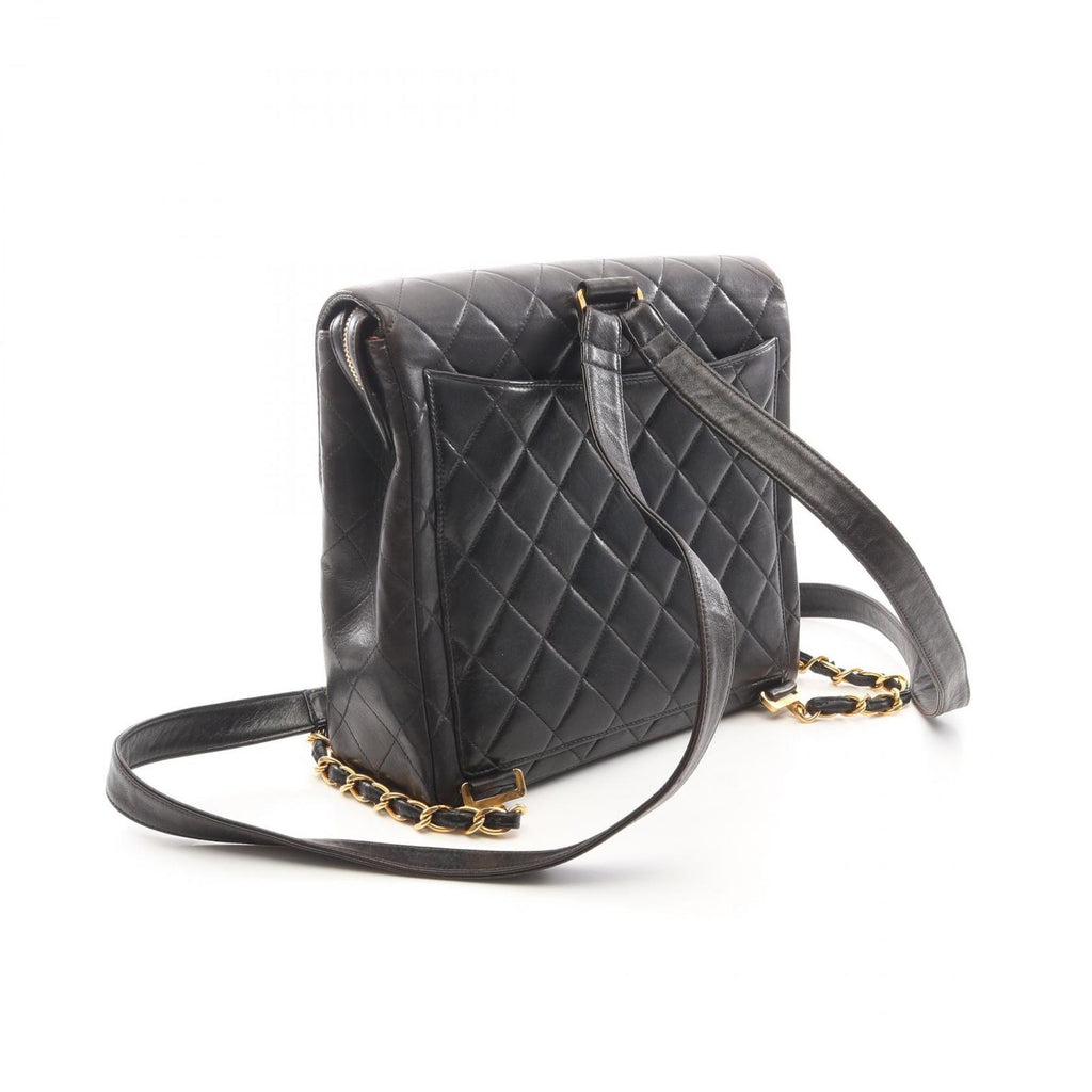 Chanel Backpack Quilted Square Chain Black Lambskin — view 2