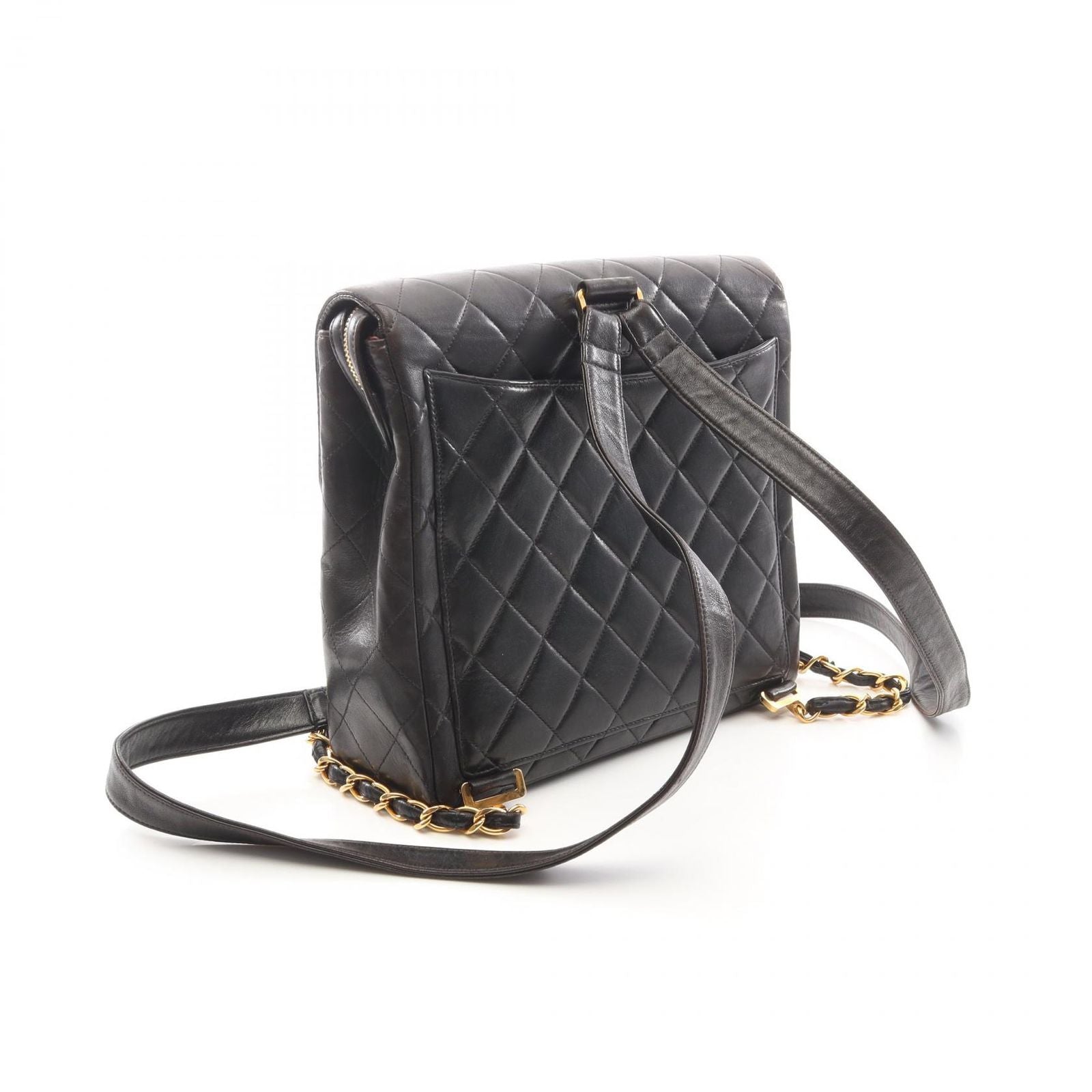 Chanel Backpack Quilted Square Chain Black Lambskin — view 2