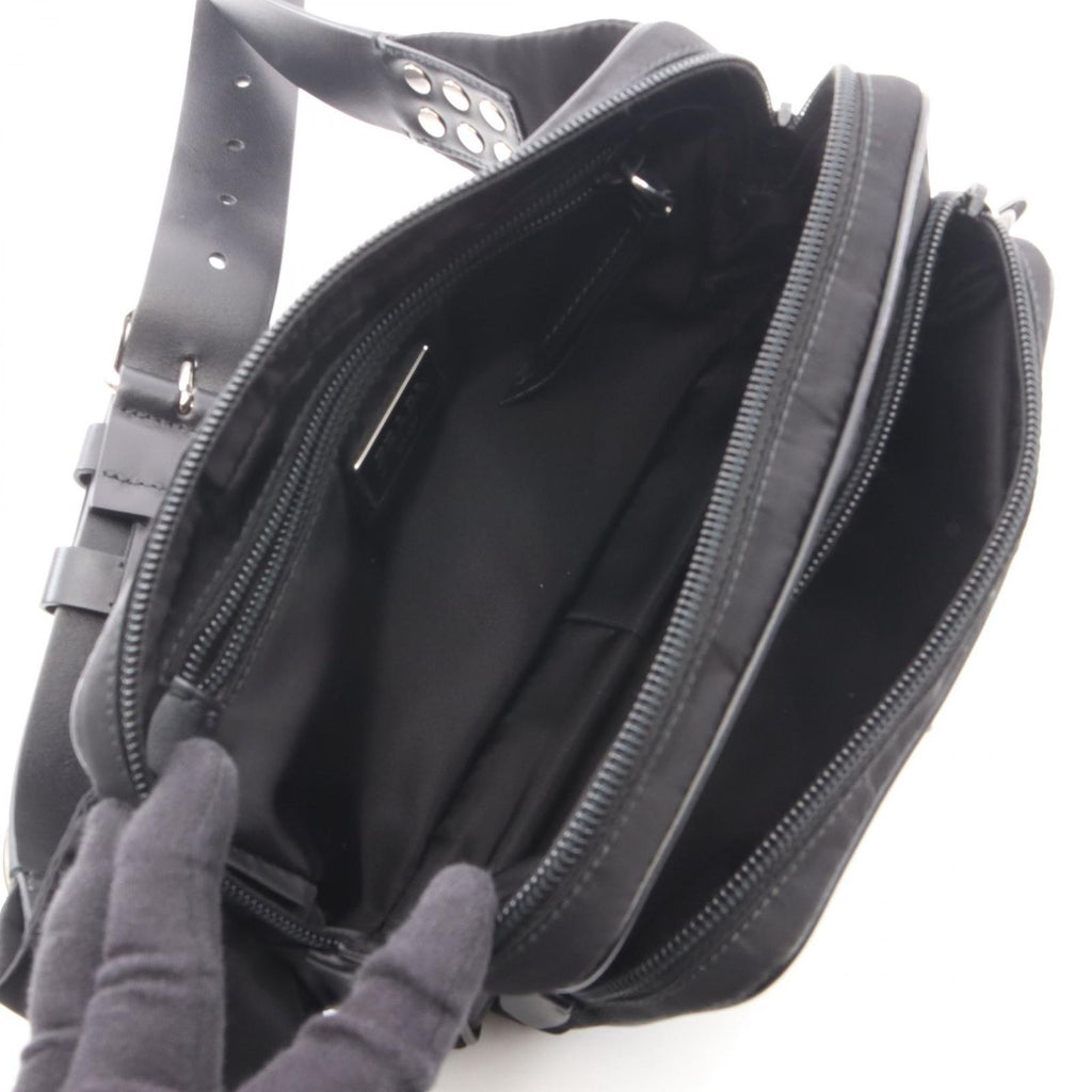 Prada Waist Bag Triangle Logo Studs Black Nylon Leather — view 3