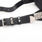 Prada Waist Bag Triangle Logo Studs Black Nylon Leather — view 5
