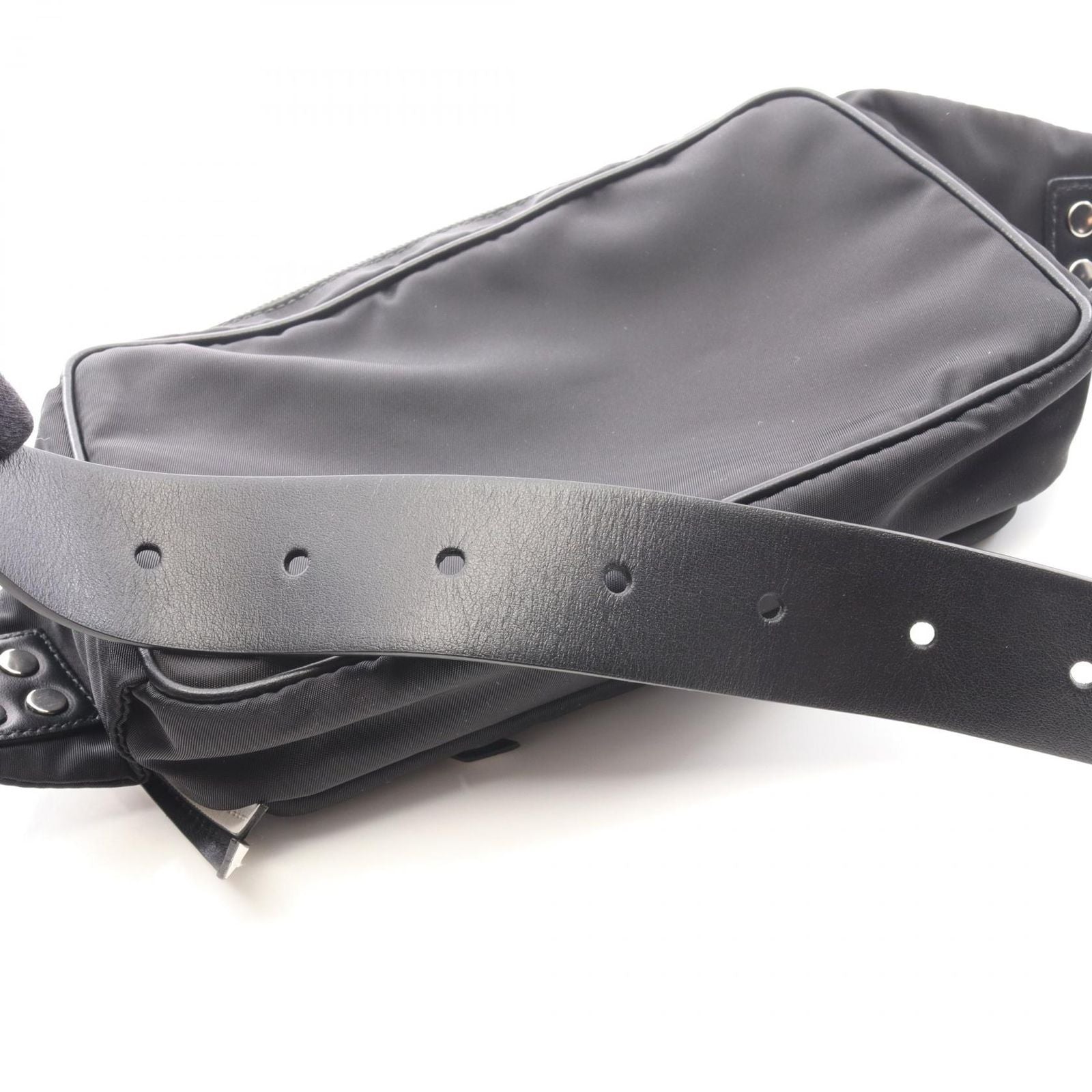 Prada Waist Bag Triangle Logo Studs Black Nylon Leather — view 8