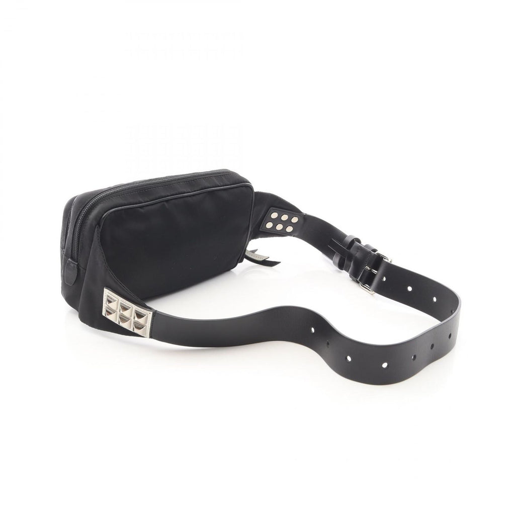 Prada Waist Bag Triangle Logo Studs Black Nylon Leather — view 2