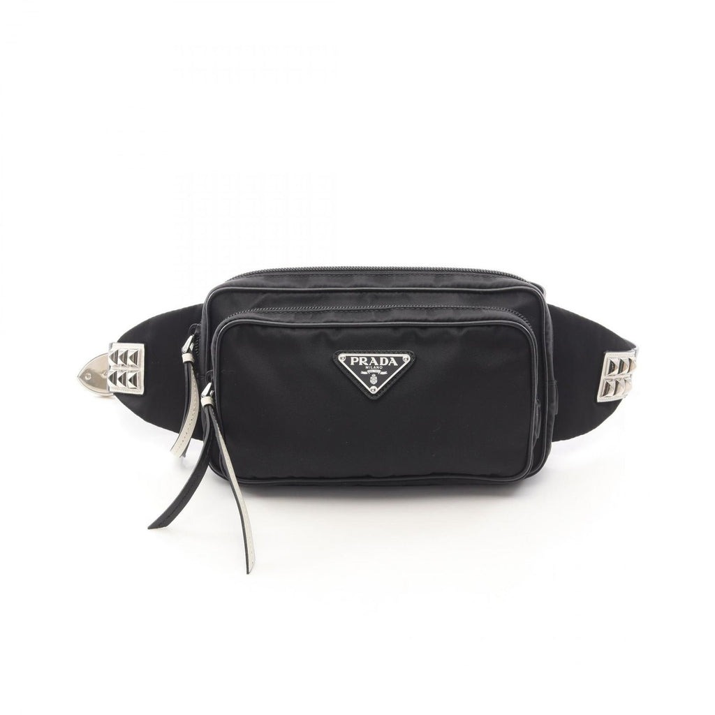 Prada Waist Bag Triangle Logo Studs Black Nylon Leather