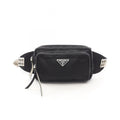 Prada Waist Bag Triangle Logo Studs Black Nylon Leather