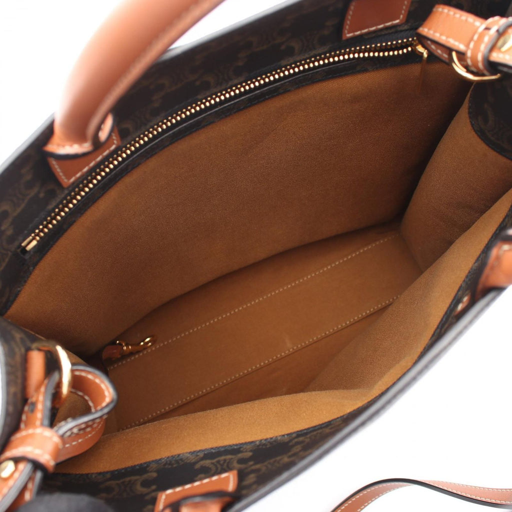 Celine Tote Small Vertical Cover Triomphe 2-Way Black Brown Canvas Leather — view 3