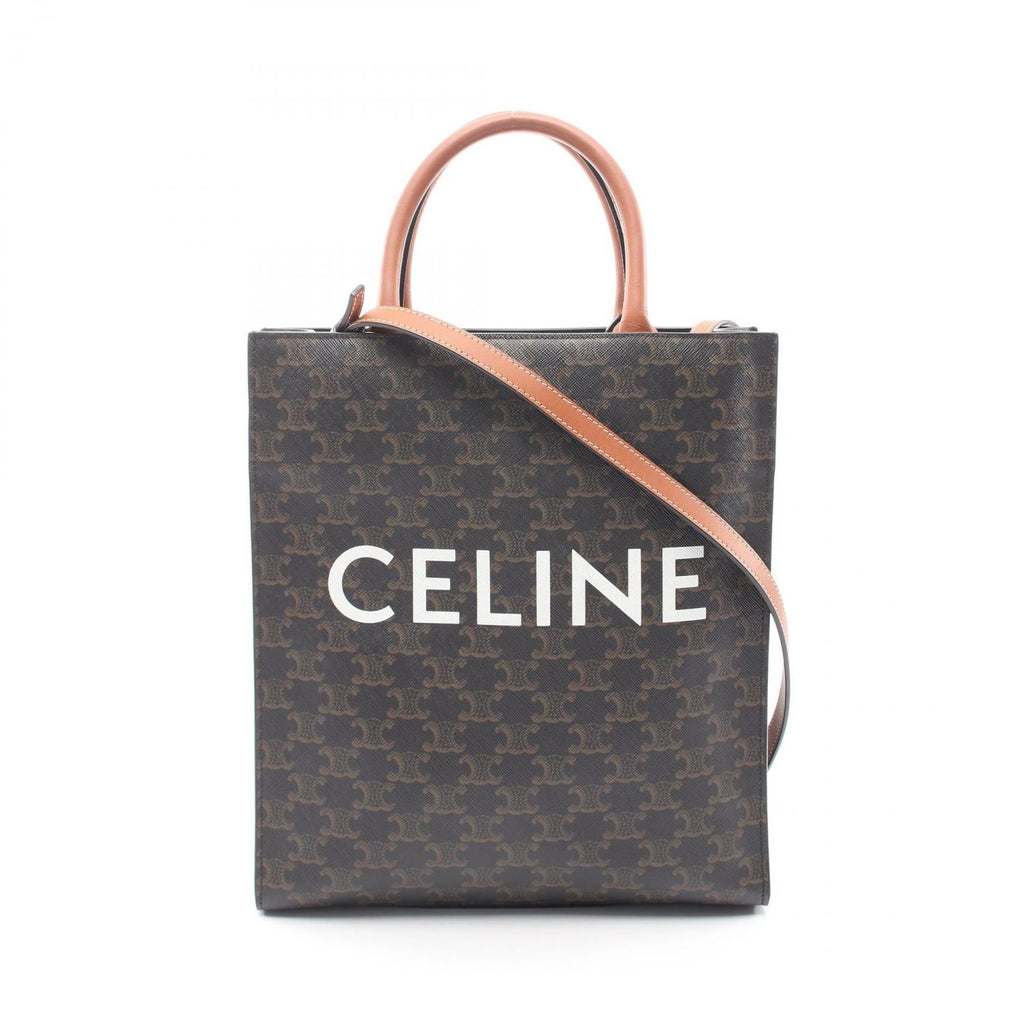 Celine Tote Small Vertical Cover Triomphe 2-Way Black Brown Canvas Leather