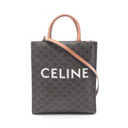 Celine Tote Small Vertical Cover Triomphe 2-Way Black Brown Canvas Leather