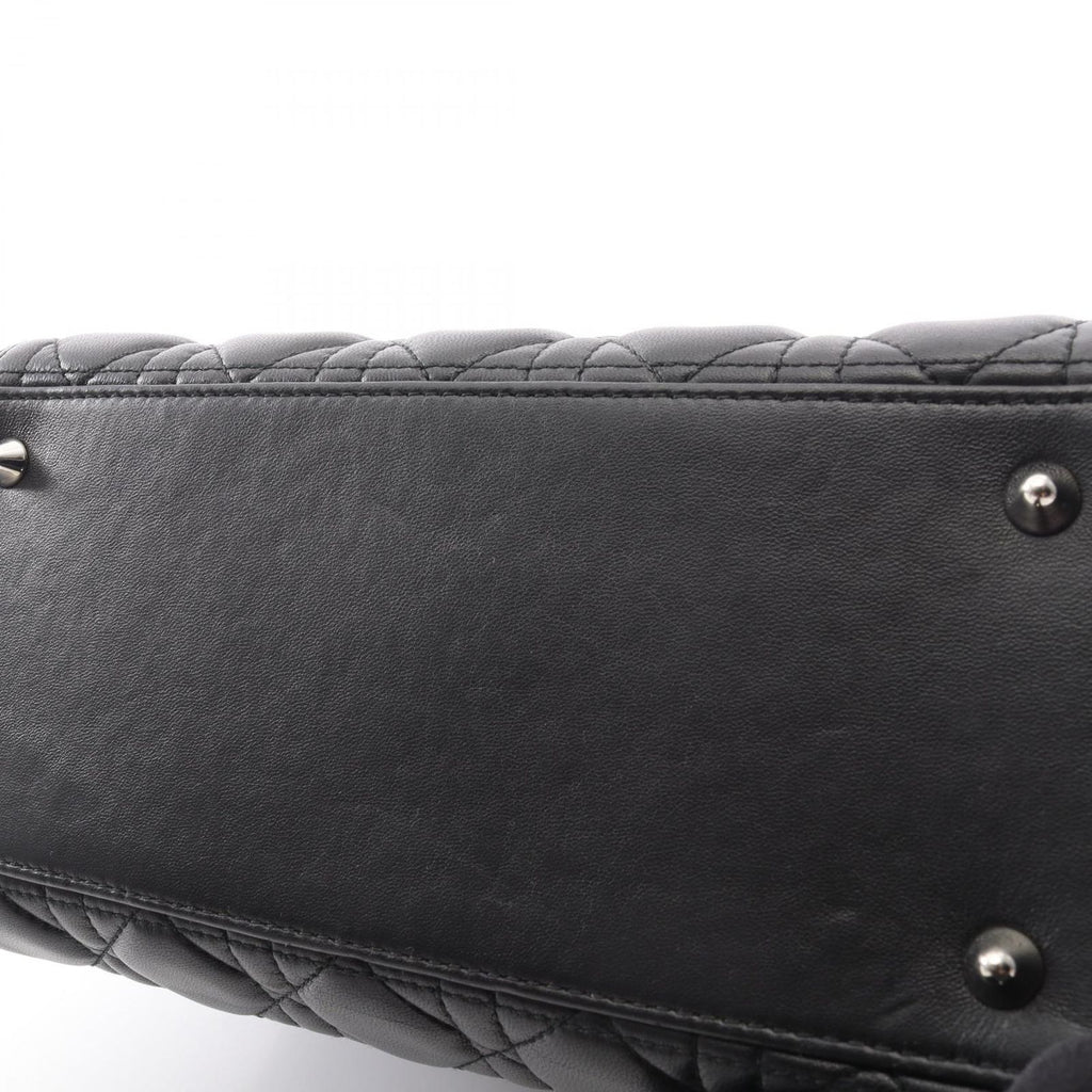 Dior Handbag Lady Dior 2-Way Black Leather Cannage Tote Midi — view 7