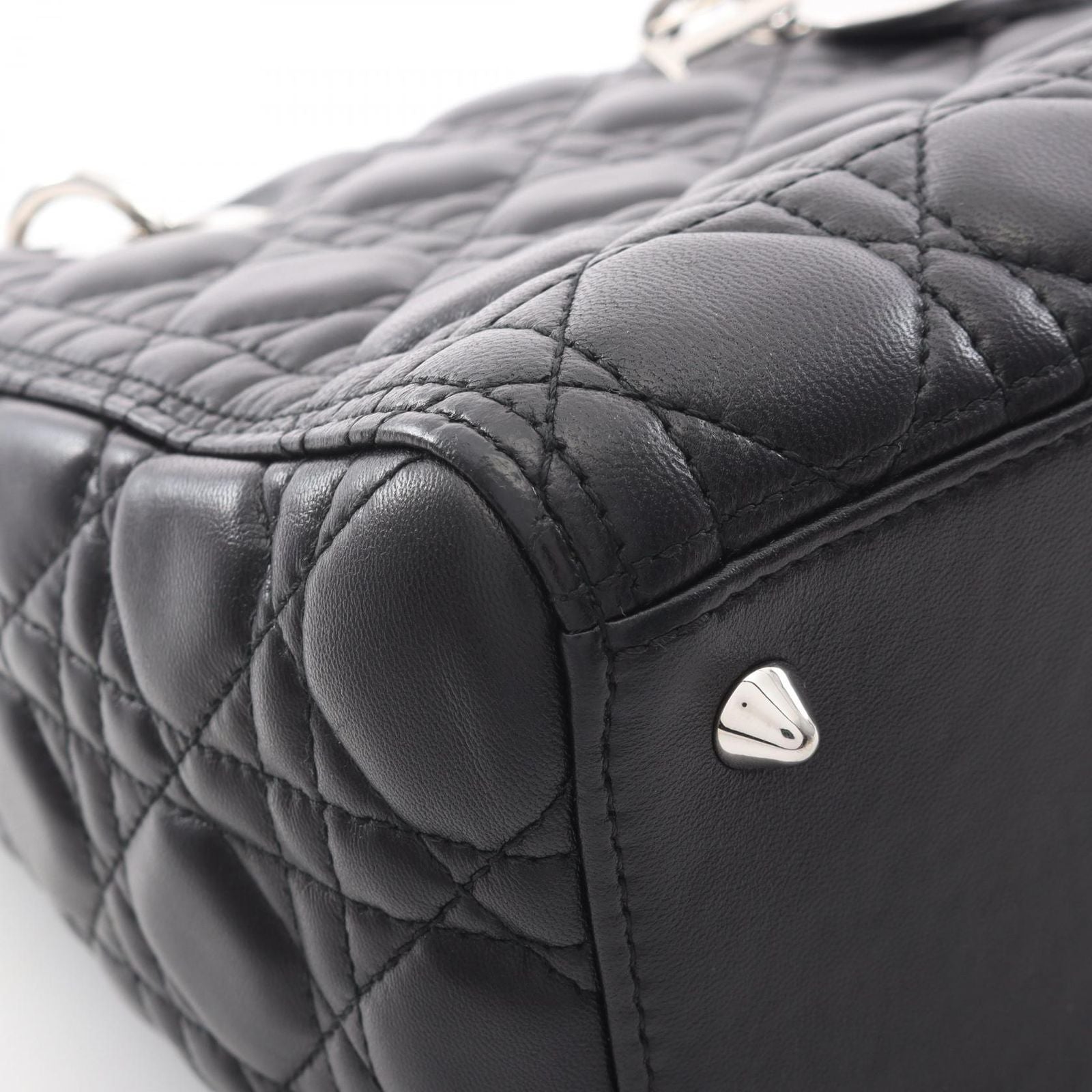 Dior Handbag Lady Dior 2-Way Black Leather Cannage Tote Midi — view 8