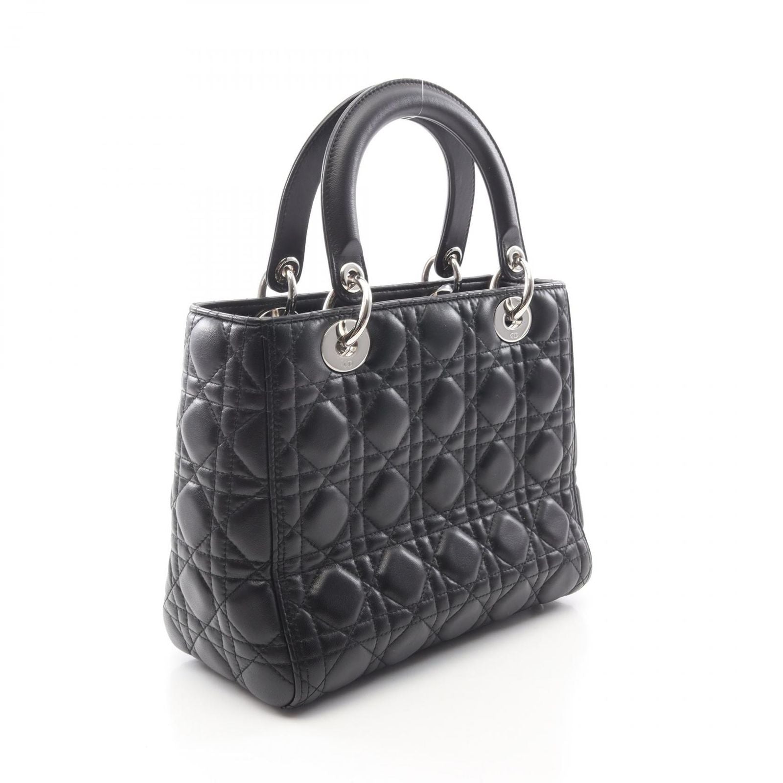 Dior Handbag Lady Dior 2-Way Black Leather Cannage Tote Midi — view 2