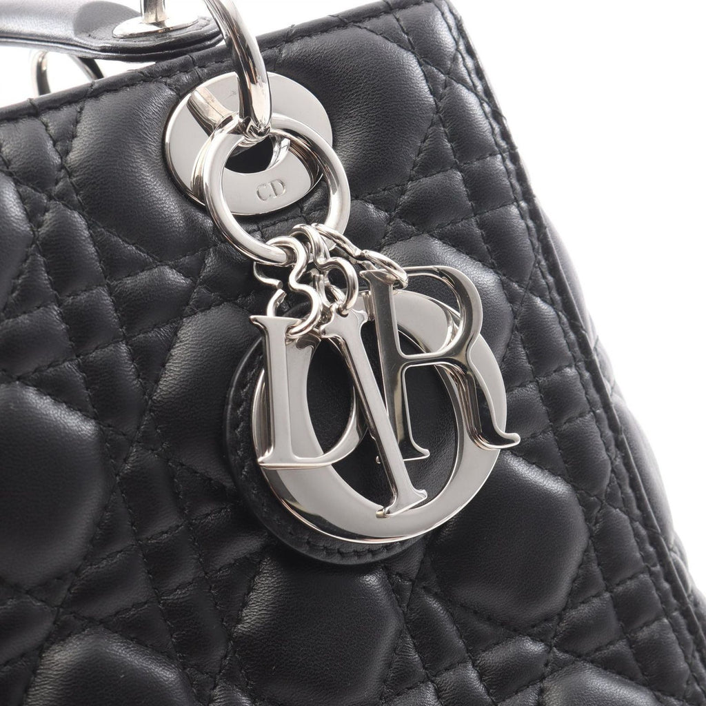 Dior Handbag Lady Dior 2-Way Black Leather Cannage Tote Midi — view 9