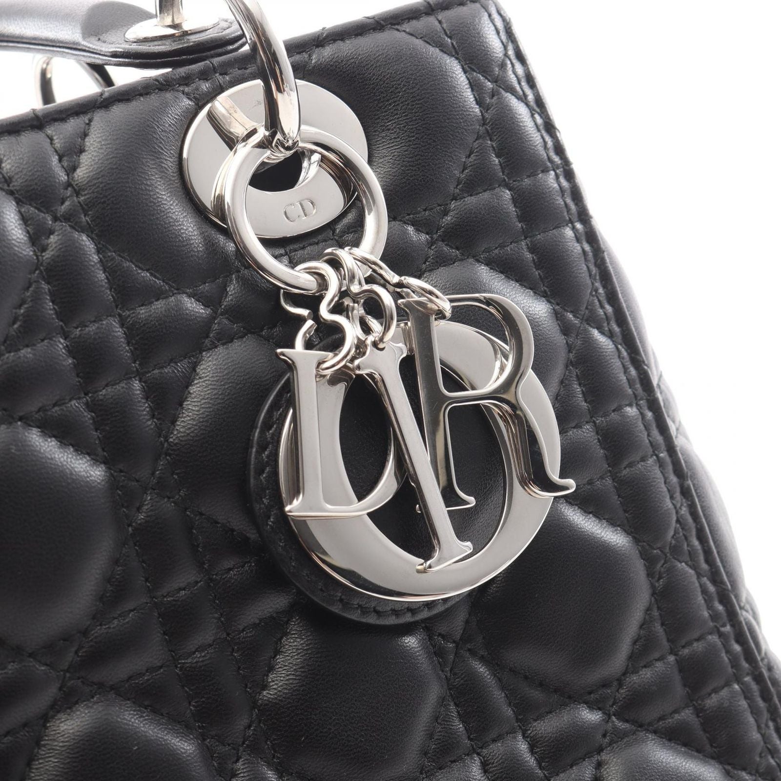 Dior Handbag Lady Dior 2-Way Black Leather Cannage Tote Midi — view 9