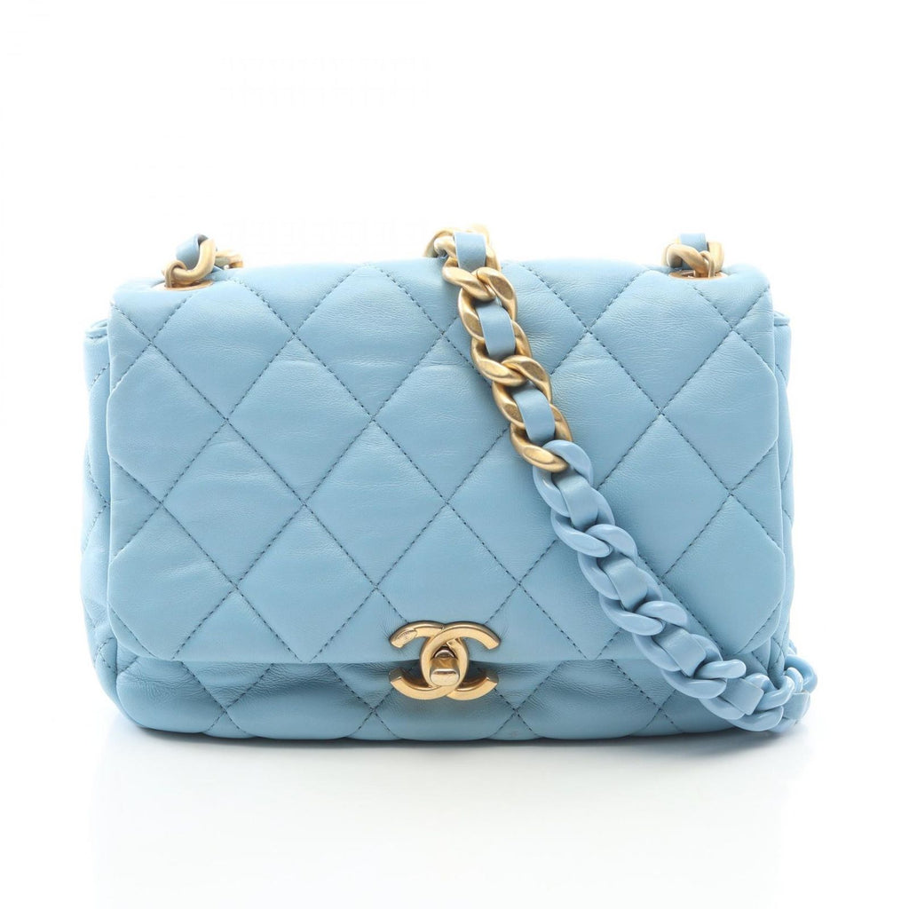 Chanel Shoulder Bag Quilted Light Blue Lambskin Small Flap Chain