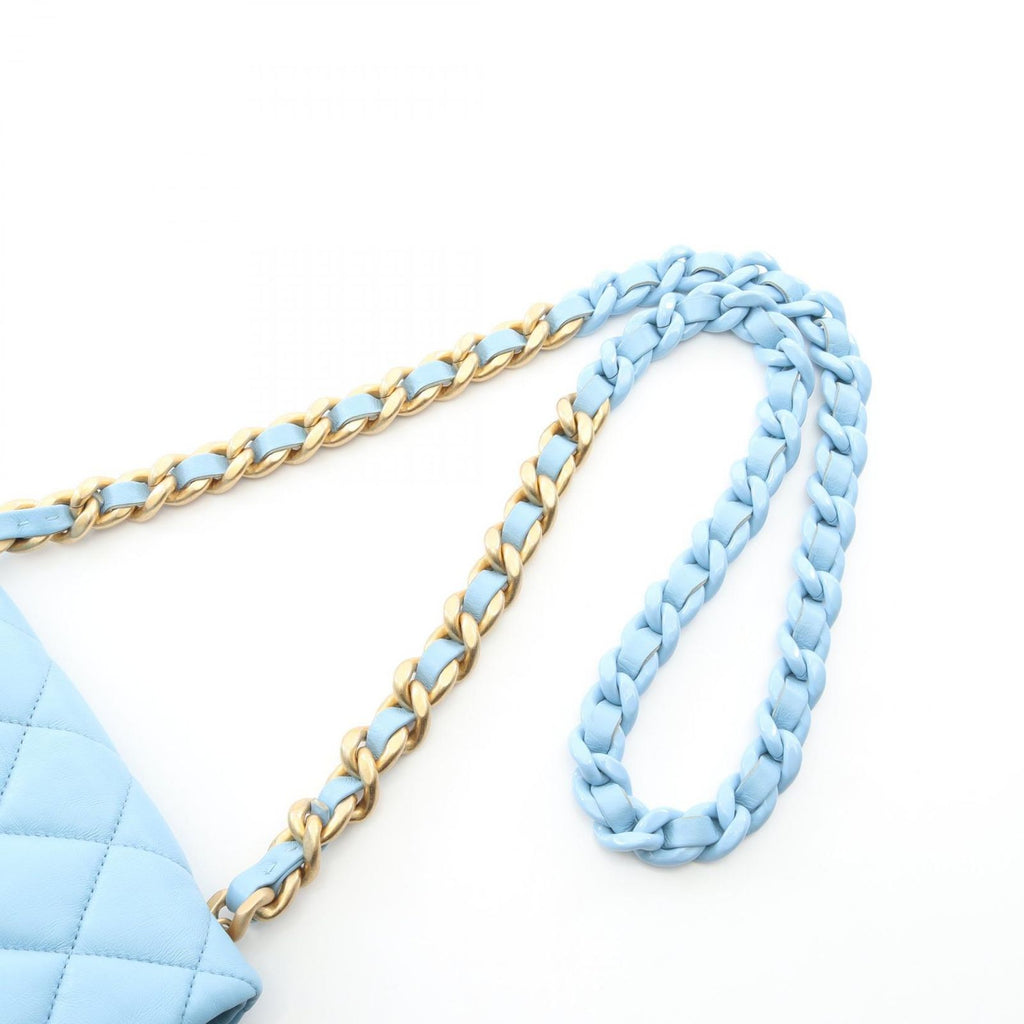Chanel Shoulder Bag Quilted Light Blue Lambskin Small Flap Chain — view 8