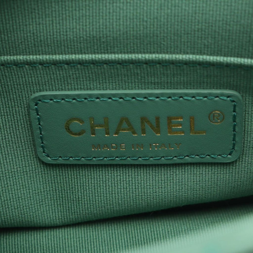 Chanel Shoulder Bag Mini Quilted Oval Logo Top Handle 2-Way Green Lambskin Mini — view 4