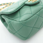 Chanel Shoulder Bag Mini Quilted Oval Logo Top Handle 2-Way Green Lambskin Mini — view 7
