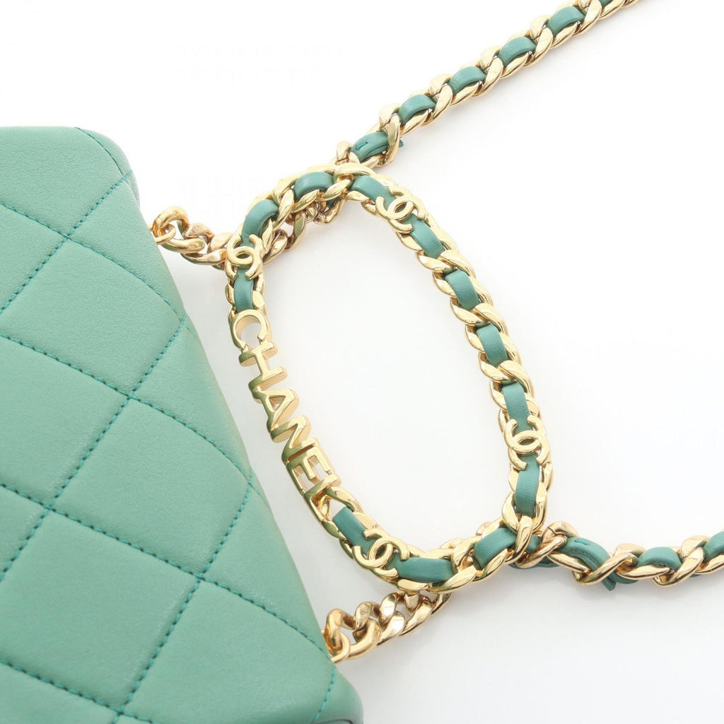 Chanel Shoulder Bag Mini Quilted Oval Logo Top Handle 2-Way Green Lambskin Mini — view 6