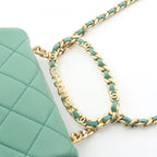 Chanel Shoulder Bag Mini Quilted Oval Logo Top Handle 2-Way Green Lambskin Mini — view 6