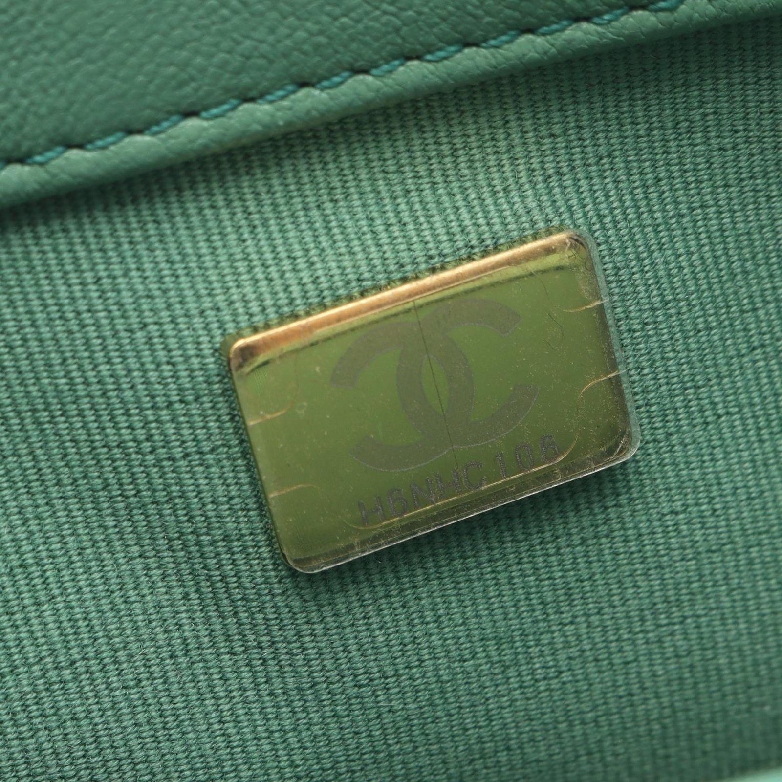 Chanel Shoulder Bag Mini Quilted Oval Logo Top Handle 2-Way Green Lambskin Mini — view 5