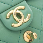 Chanel Shoulder Bag Mini Quilted Oval Logo Top Handle 2-Way Green Lambskin Mini — view 8