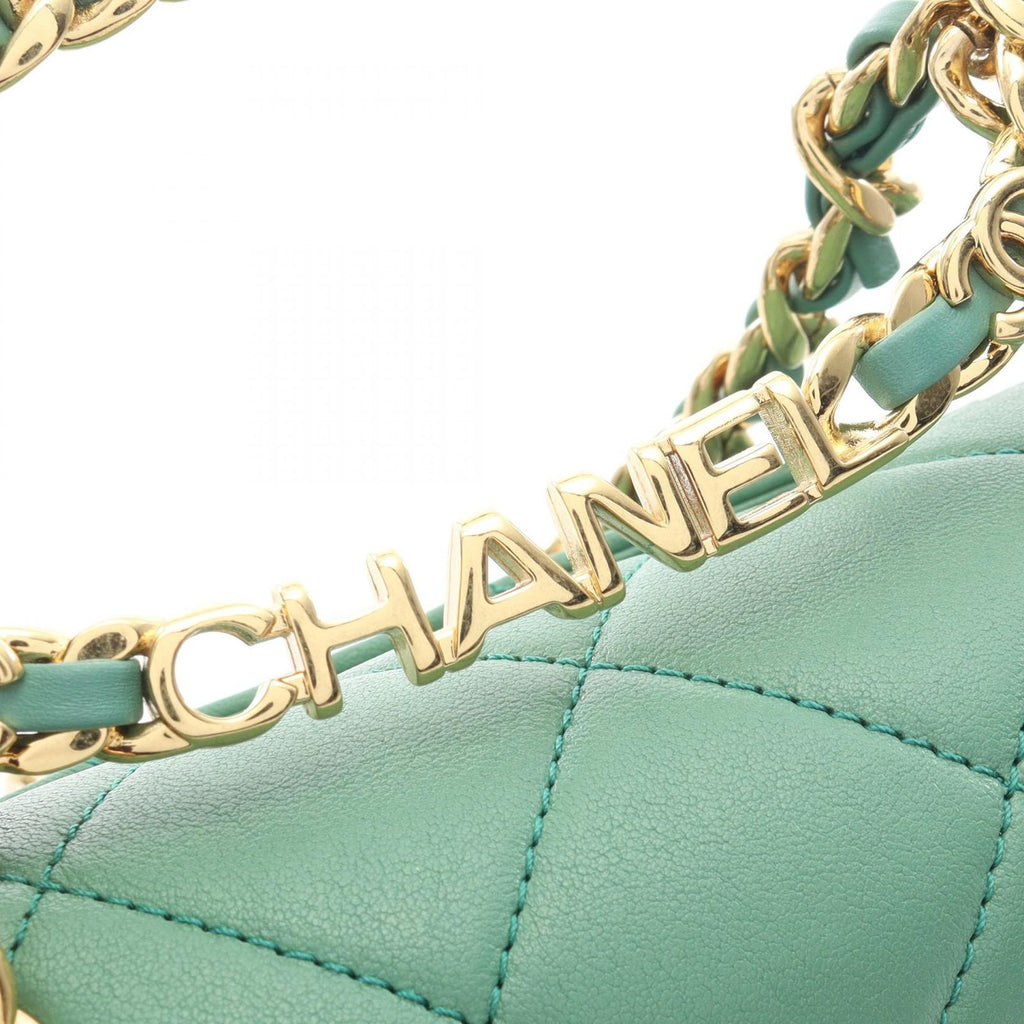 Chanel Shoulder Bag Mini Quilted Oval Logo Top Handle 2-Way Green Lambskin Mini — view 9