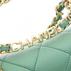 Chanel Shoulder Bag Mini Quilted Oval Logo Top Handle 2-Way Green Lambskin Mini — view 9