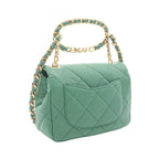 Chanel Shoulder Bag Mini Quilted Oval Logo Top Handle 2-Way Green Lambskin Mini — view 2