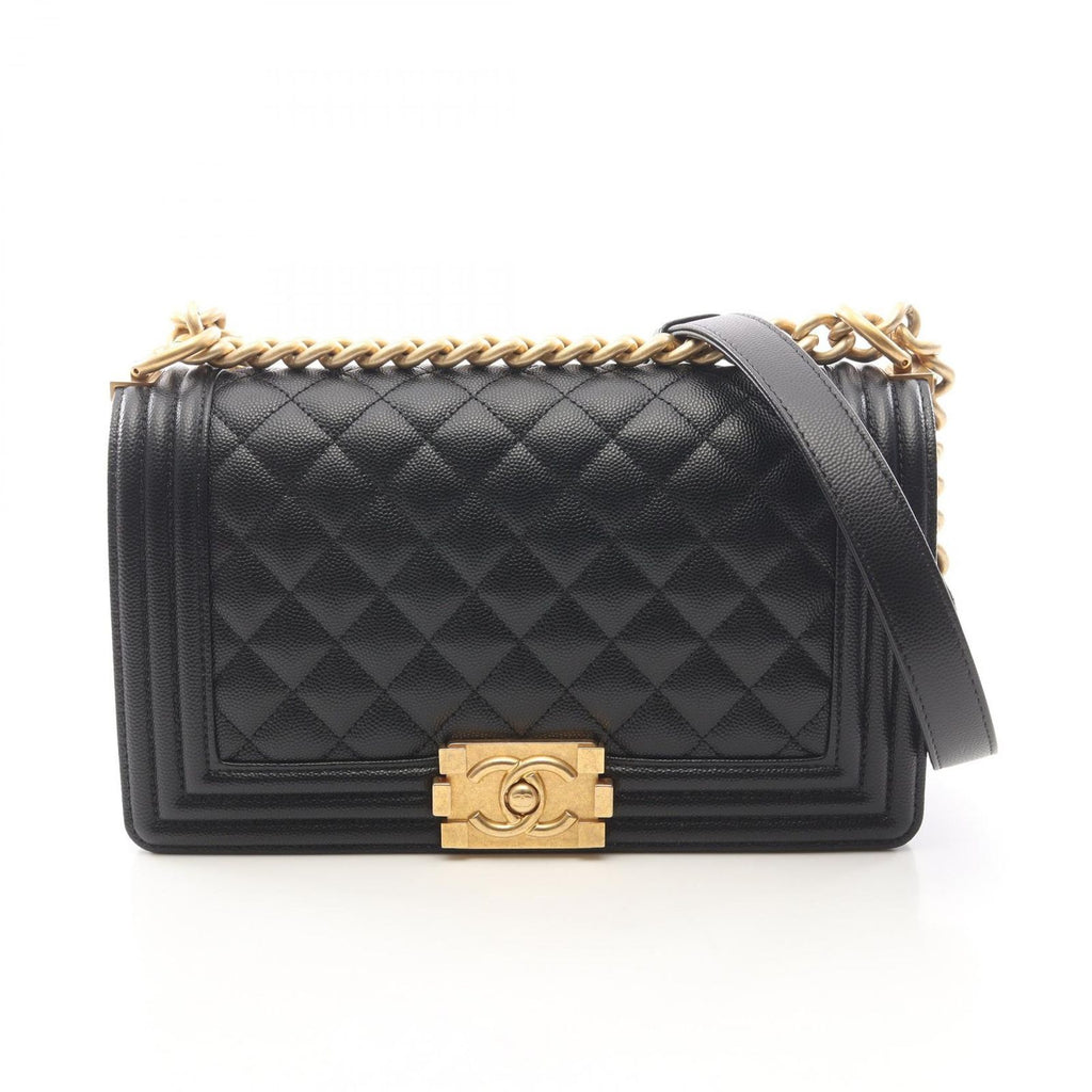 Chanel Shoulder Bag Boy Black Calf Boy Chain
