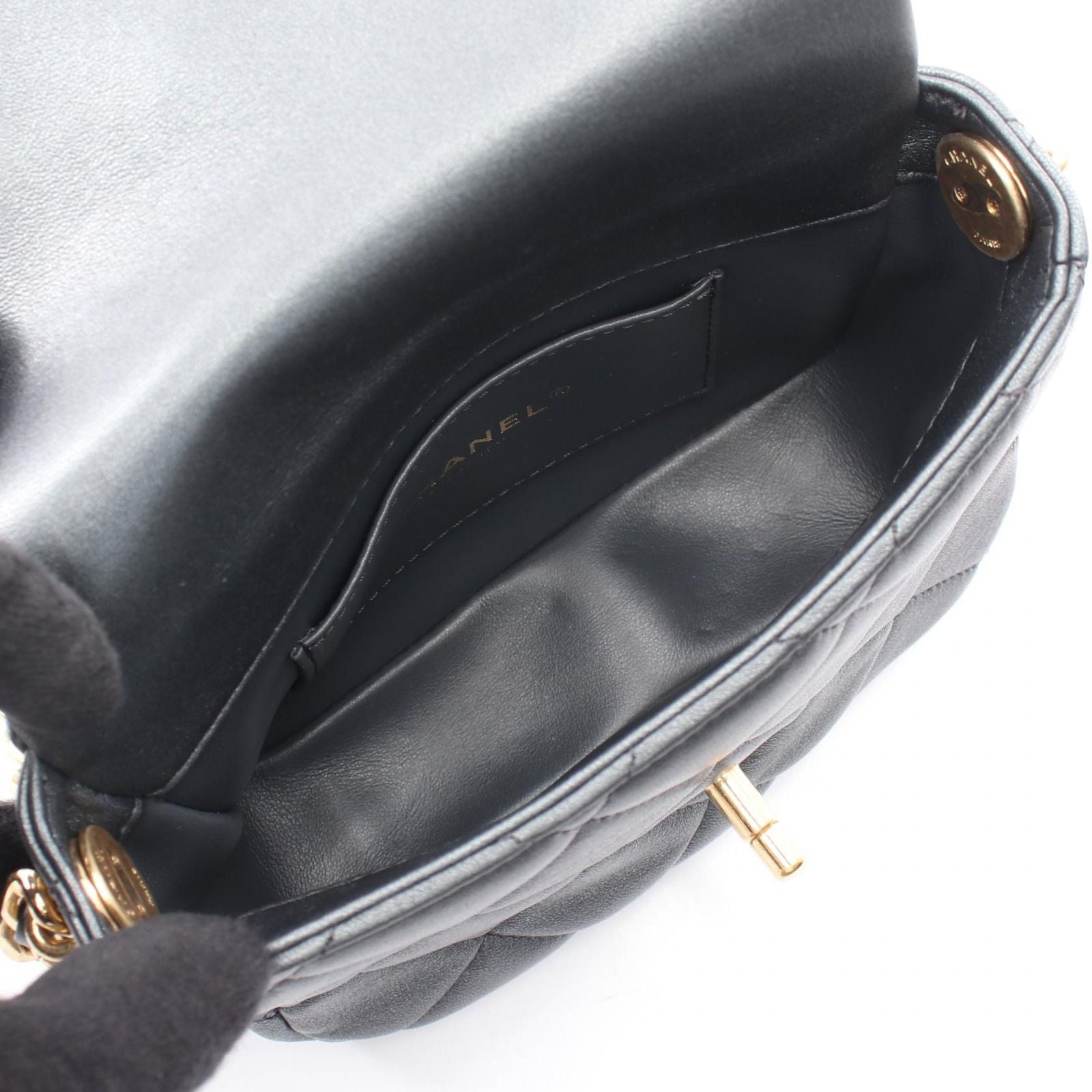 Chanel Shoulder Bag Mini Quilted Metallic Gray Lambskin Chain — view 3