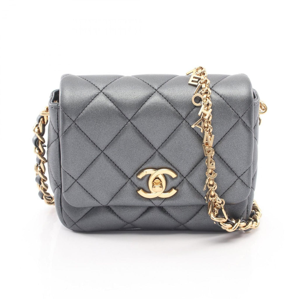 Chanel Shoulder Bag Mini Quilted Metallic Gray Lambskin Chain